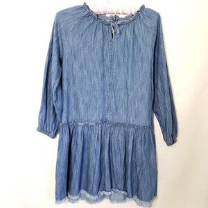 GAP Kids Cotton Denim Dress Fringe ruffle details Long Sleeve Size L
